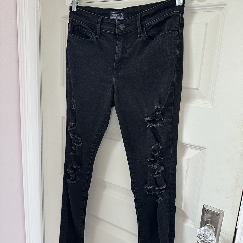 Abercrombie Fitch Jeans Womens 26/2P HARPER SUPER SKINNY Black Denim Distressed
